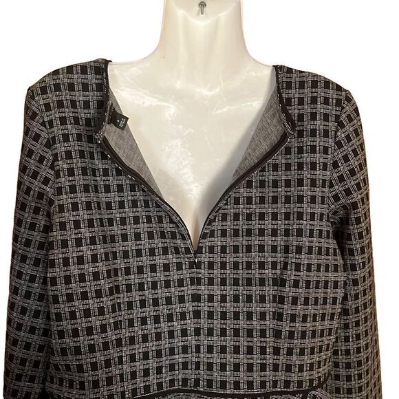 Ann Taylor womens top M black print long sleeve pullover hidden zip office - Picture 7 of 9